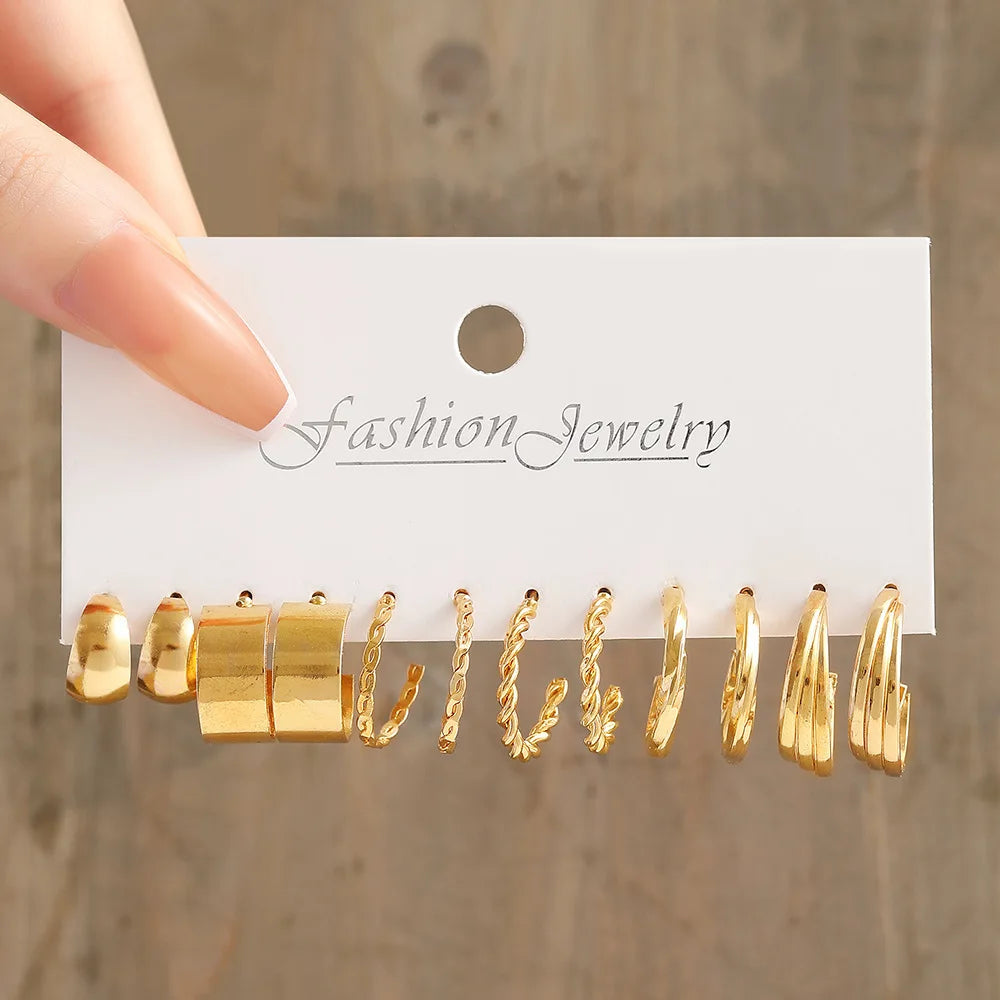 New 24 Pairs Earrings Set for Women Gold Color Bohemia Vintage Pearl Circle Geometric Hoop Earring Trendy Luxury Jewelry Gifts