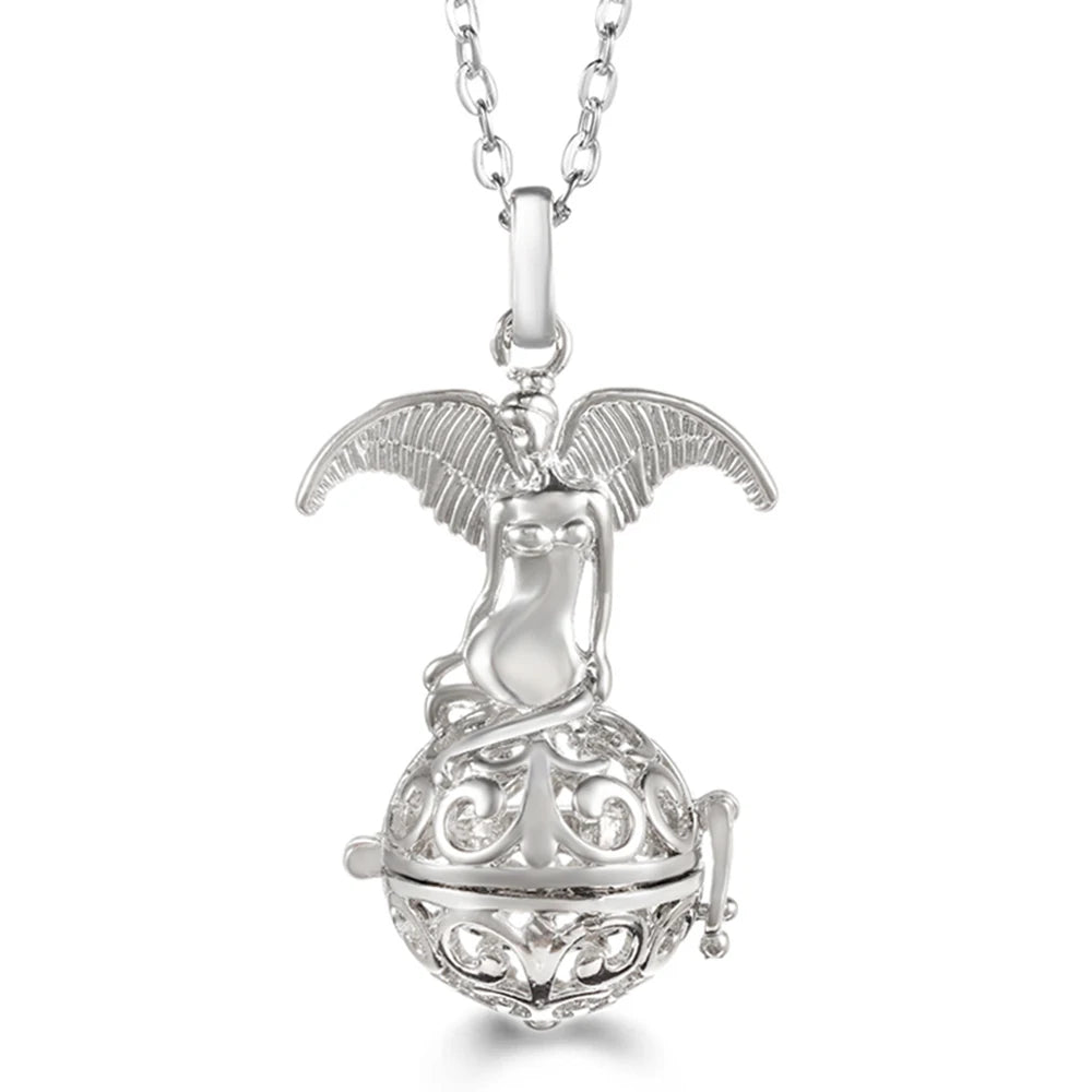 Mexico Chime Music Ball Caller Pendant Aromatherapy Diffuser Necklace Angel Wing Lockets Fine Zircon Pregnant Woman Jewelry Gift