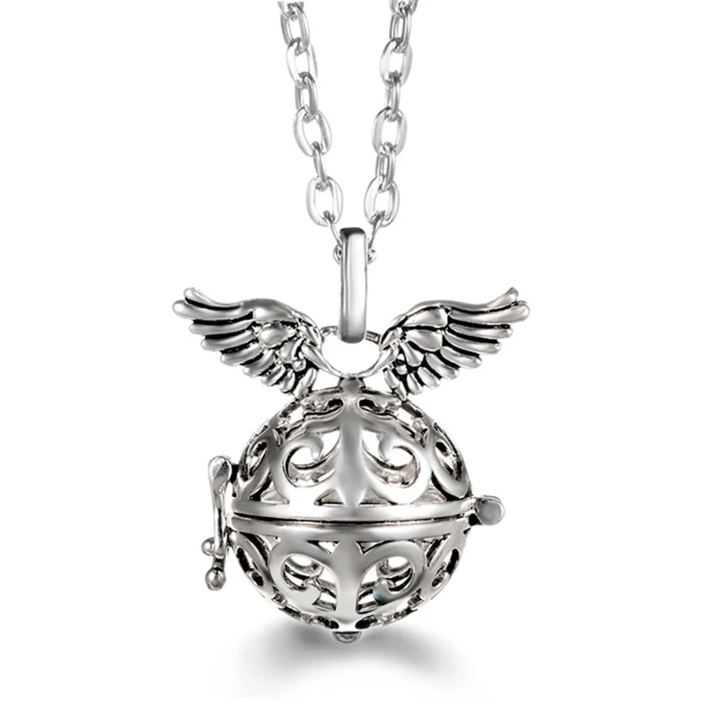 Mexico Chime Music Ball Caller Pendant Aromatherapy Diffuser Necklace Angel Wing Lockets Fine Zircon Pregnant Woman Jewelry Gift