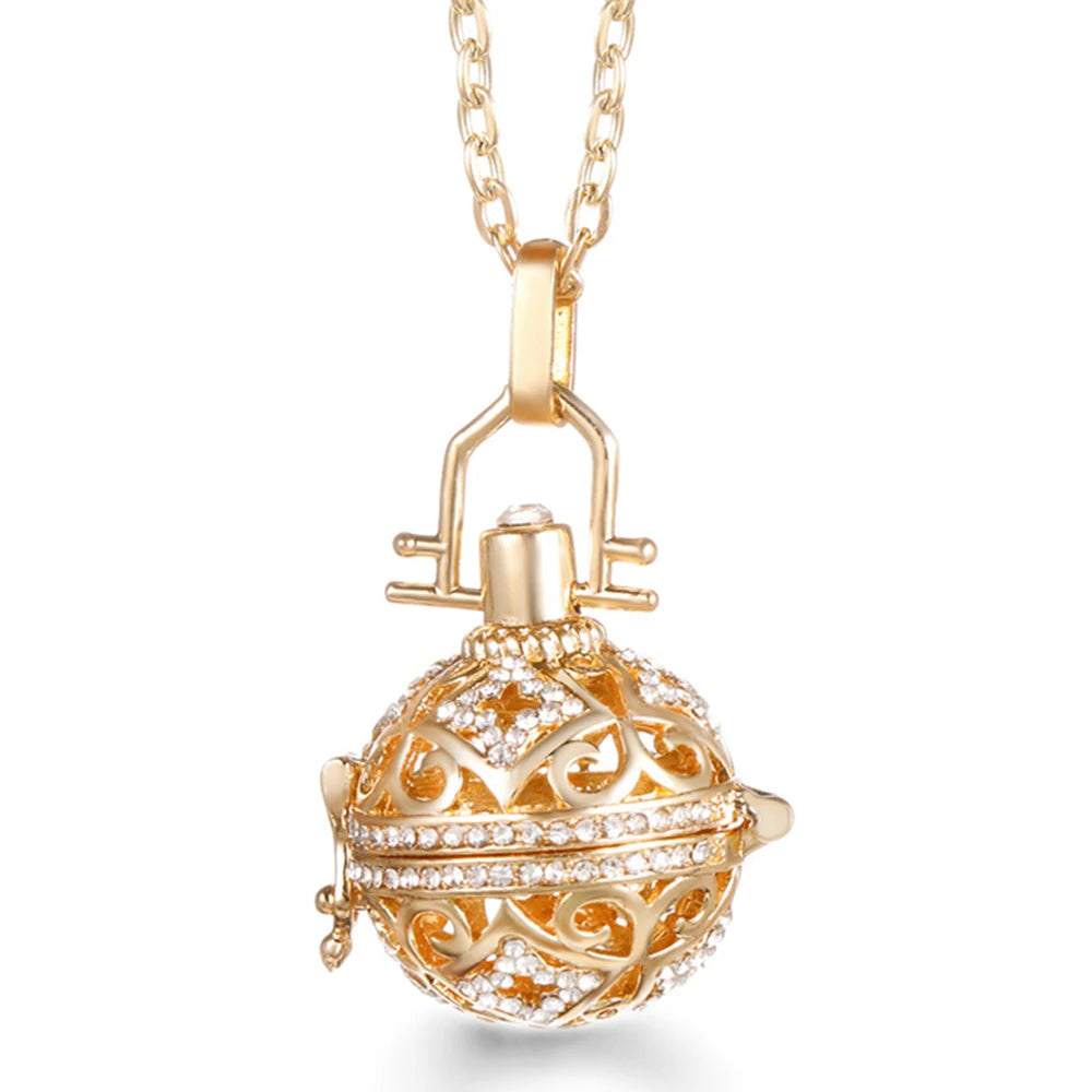 Mexico Chime Music Ball Caller Pendant Aromatherapy Diffuser Necklace Angel Wing Lockets Fine Zircon Pregnant Woman Jewelry Gift