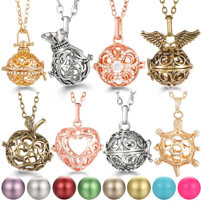 Mexico Chime Music Ball Caller Pendant Aromatherapy Diffuser Necklace Angel Wing Lockets Fine Zircon Pregnant Woman Jewelry Gift