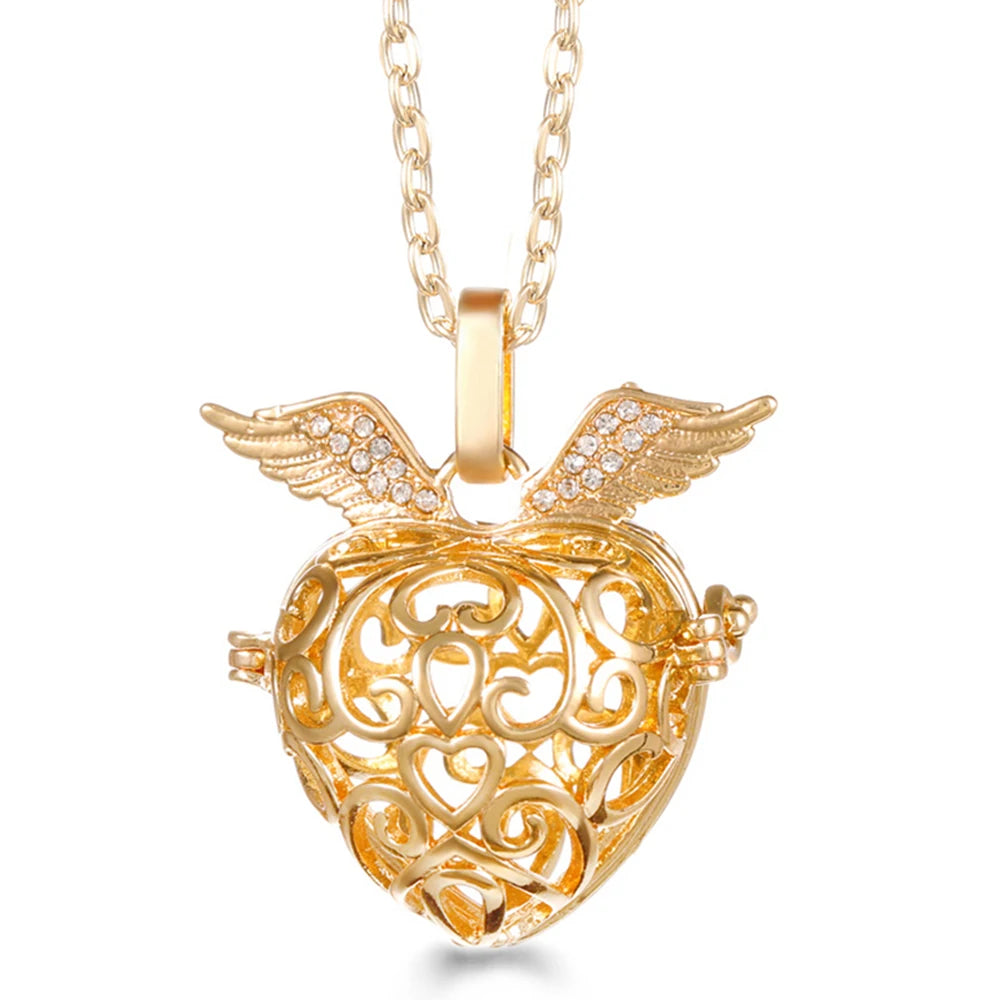Mexico Chime Music Ball Caller Pendant Aromatherapy Diffuser Necklace Angel Wing Lockets Fine Zircon Pregnant Woman Jewelry Gift
