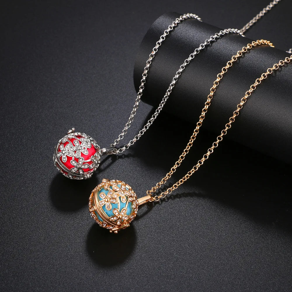 Mexico Chime Music Ball Caller Pendant Aromatherapy Diffuser Necklace Angel Wing Lockets Fine Zircon Pregnant Woman Jewelry Gift
